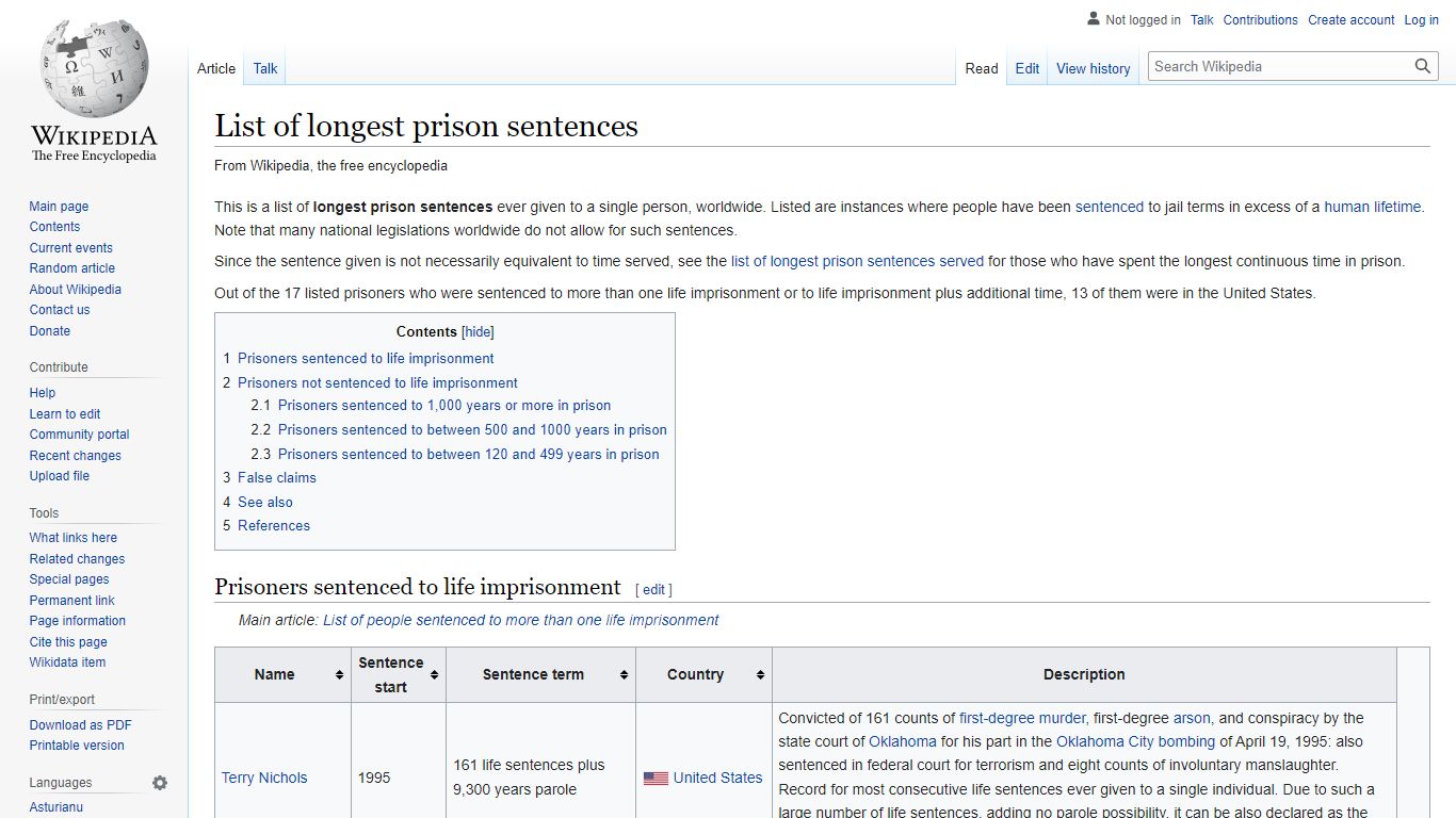 List of longest prison sentences - Wikipedia